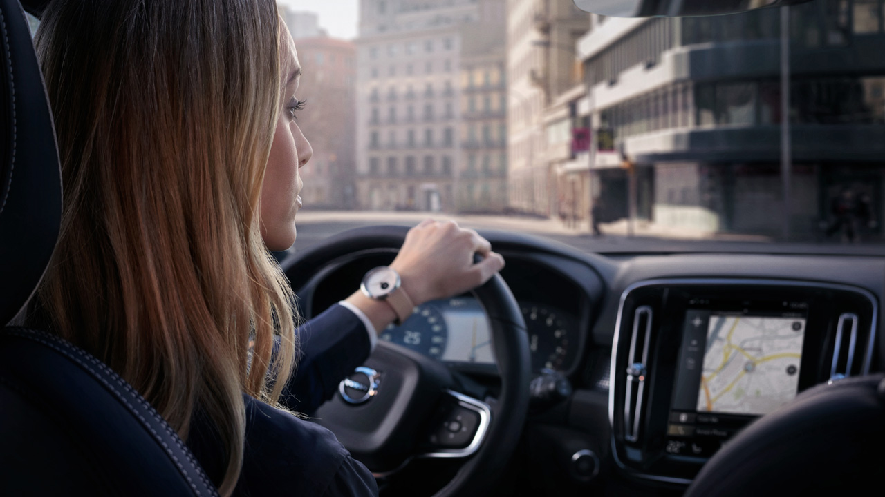 Woman in driver's seat view