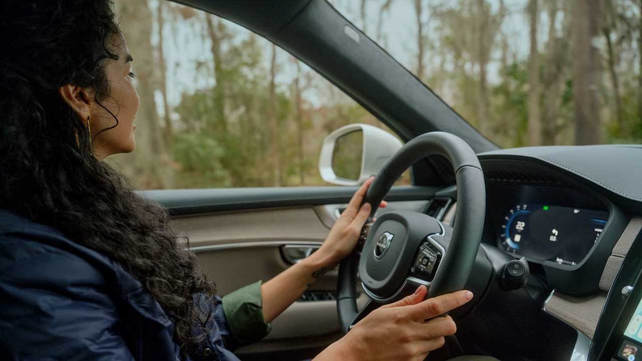Closeup of a woman driving a car